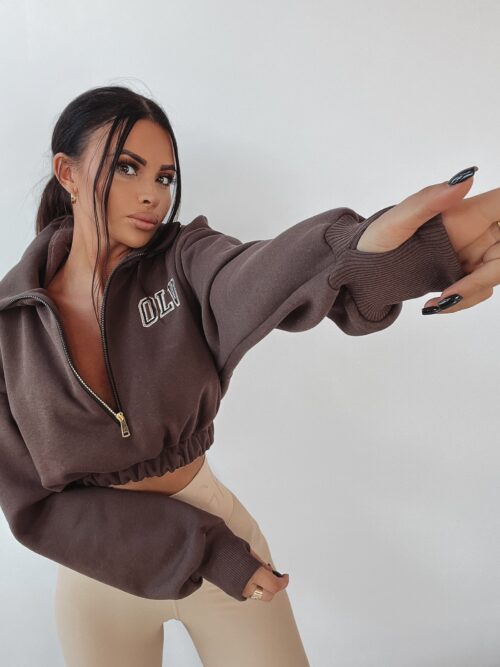 Bluza z kołnierzem Ola Voga Big Zipper brązowa