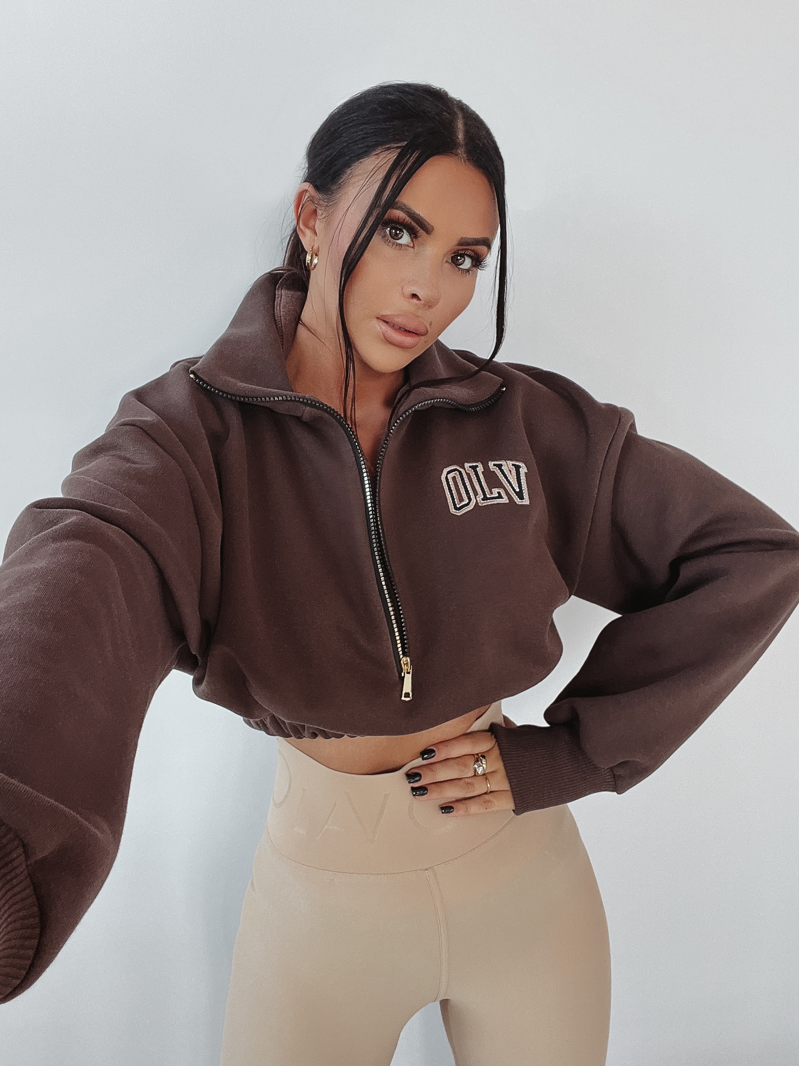 Bluza z kołnierzem Ola Voga Big Zipper brązowa Bluza z kołnierzem Ola Voga Big Zipper brązowa