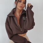 Bluza z kołnierzem Ola Voga Big Zipper brązowa