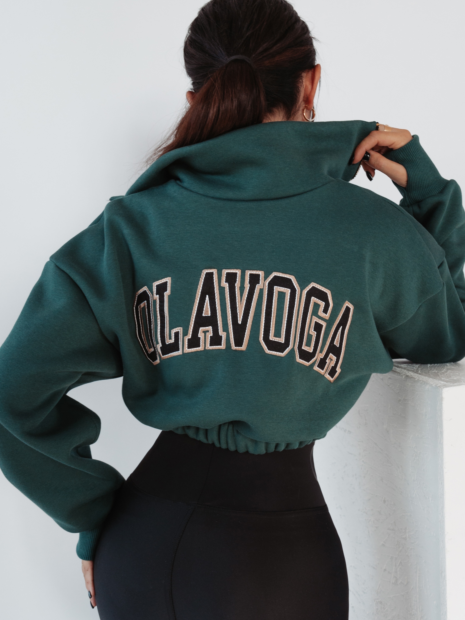 Bluza z kołnierzem Ola Voga Big Zipper butelkowa zieleń