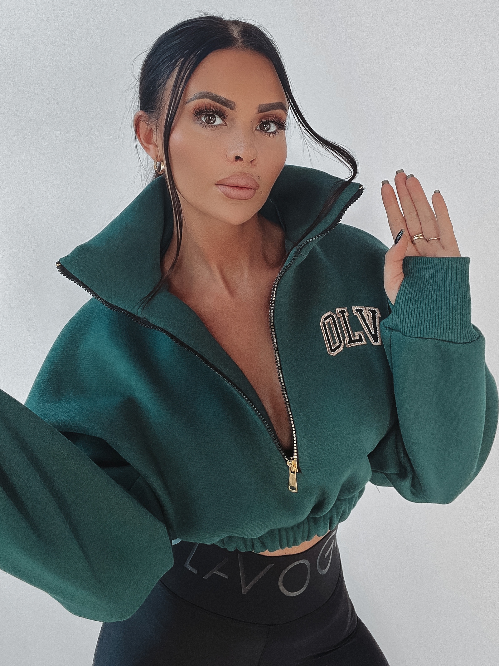 Bluza z kołnierzem Ola Voga Big Zipper butelkowa zieleń Bluza z kołnierzem Ola Voga Big Zipper butelkowa zieleń