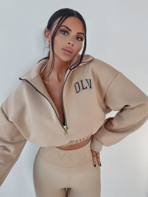 Bluza z kołnierzem Ola Voga Big Zipper beżowa