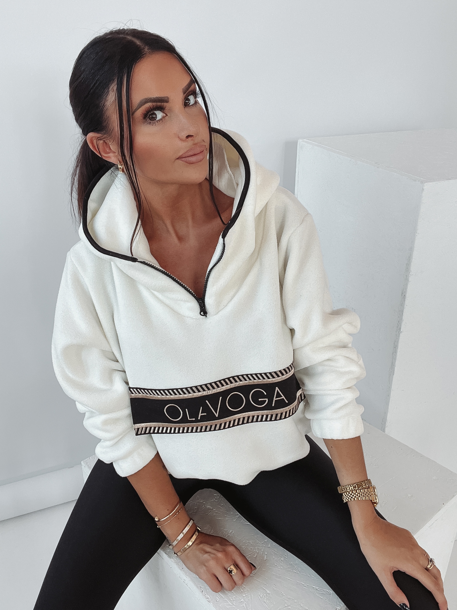 Bluza polarowa z kapturem Ola Voga Teddy ecru