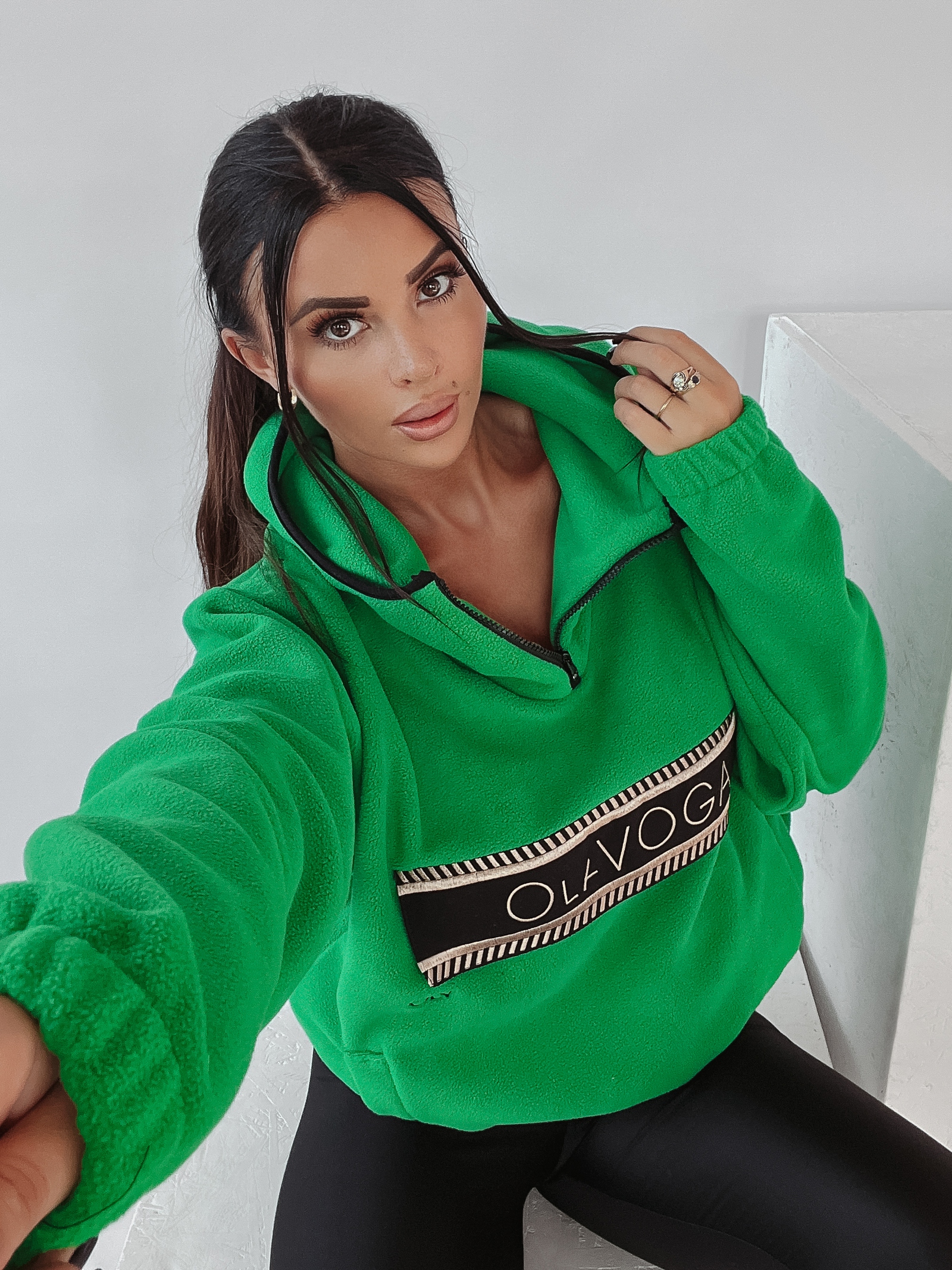 Bluza polarowa z kapturem Ola Voga Teddy zielona