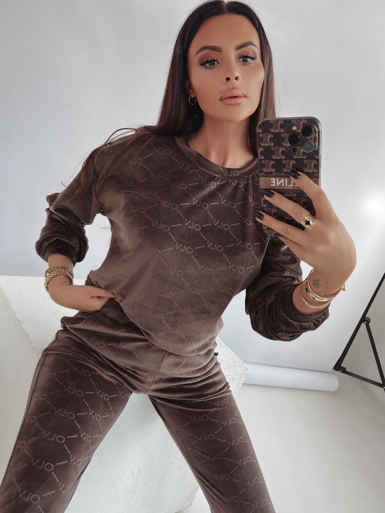 Komplet welurowy Soft Olv Ola Voga brązowe