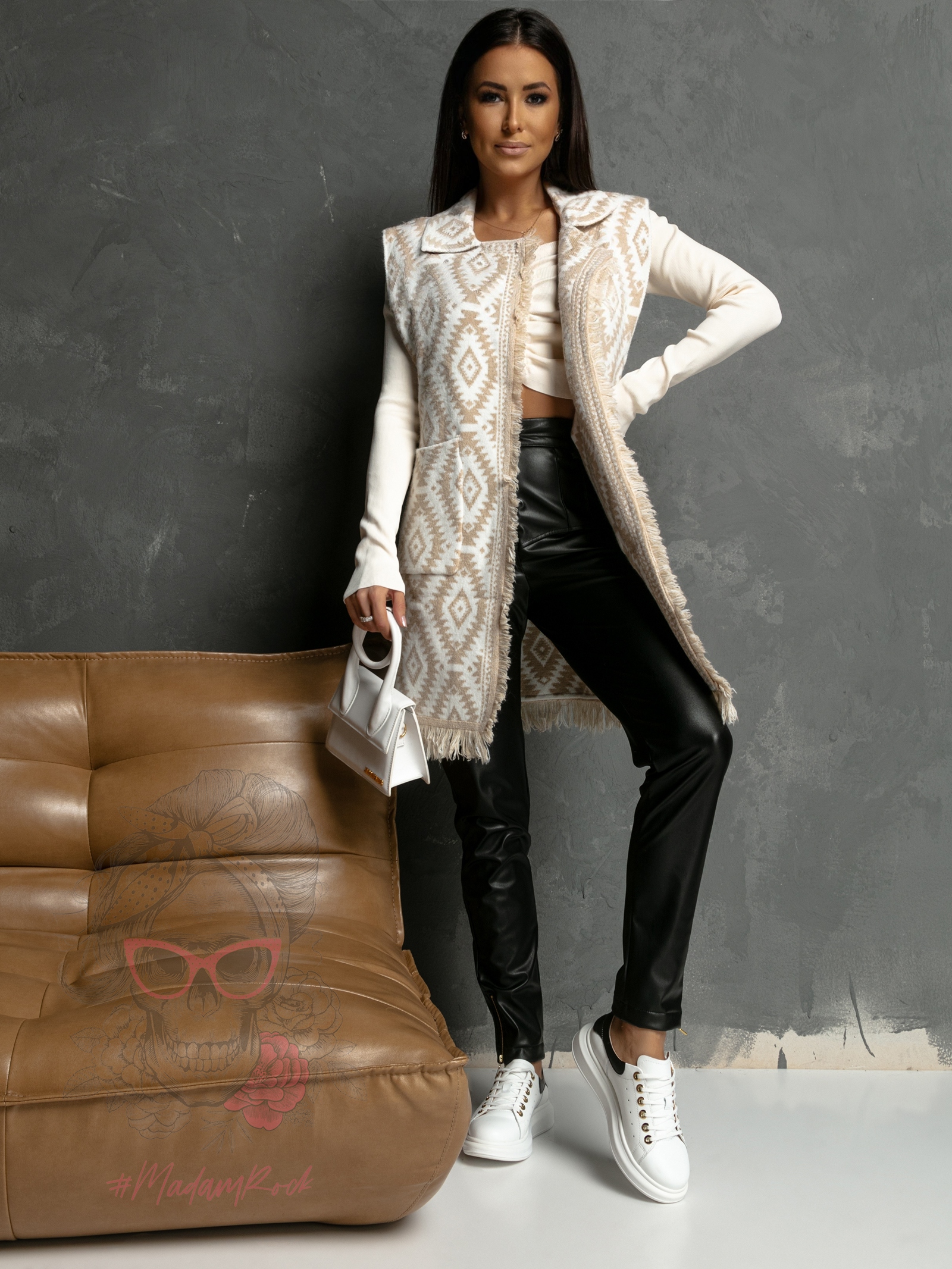 Kamizelka dzianinowa Astec biało-beżowa