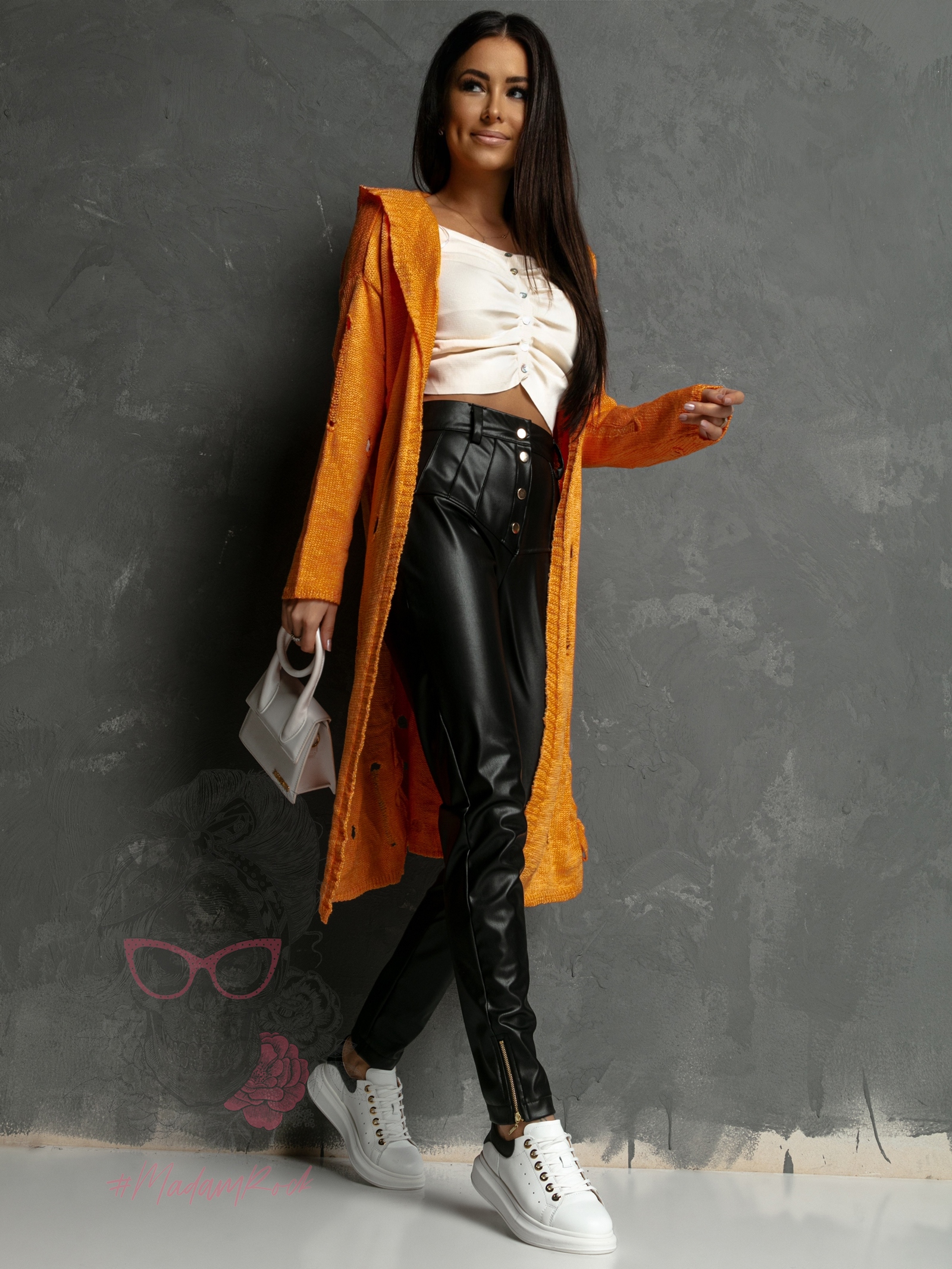 Kardigan długi Leaki Rock pomarańczowy