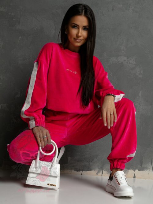 Komplet welurowy Logo Stripe Woman amarantowy