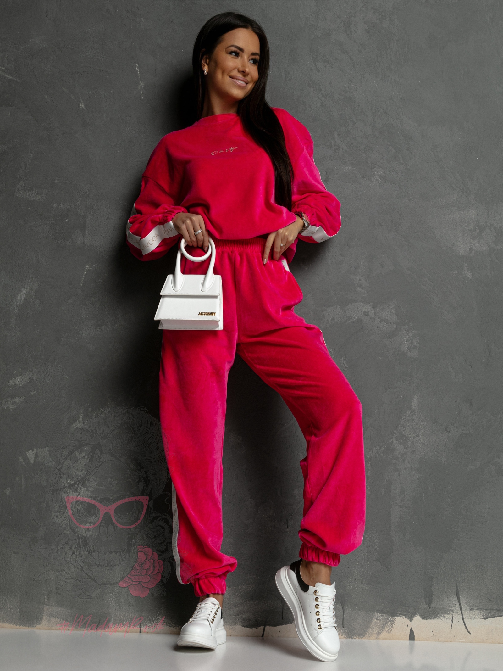 Komplet welurowy Logo Stripe Woman amarantowy Komplet welurowy Logo Stripe Woman amarantowy