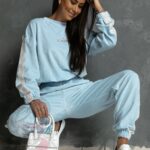 Komplet welurowy Logo Stripe Woman błękitny