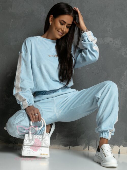 Komplet welurowy Logo Stripe Woman błękitny