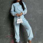 Komplet welurowy Logo Stripe Woman błękitny