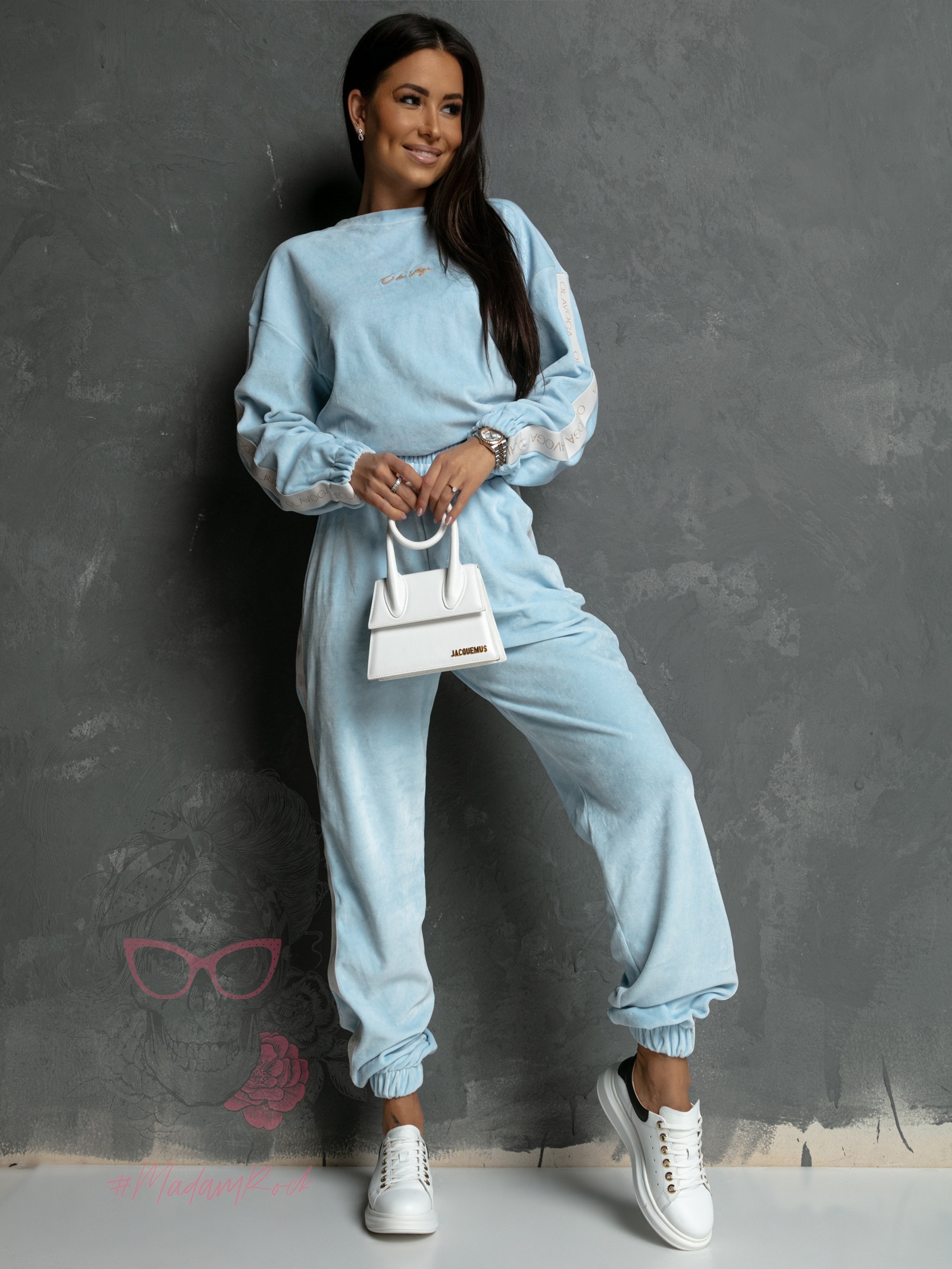 Komplet welurowy Logo Stripe Woman błękitny