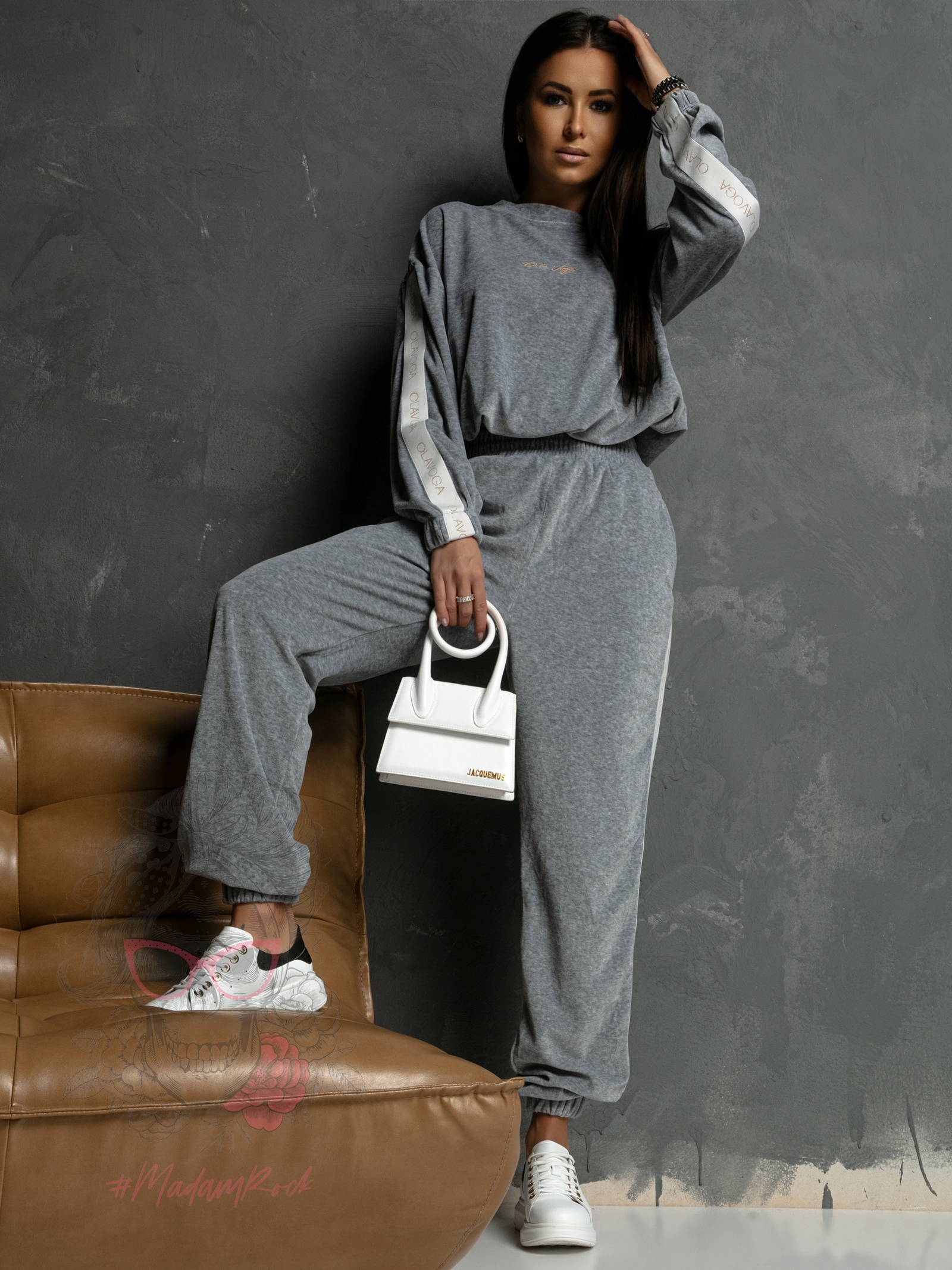 Komplet welurowy Logo Stripe Woman szary Komplet welurowy Logo Stripe Woman szary