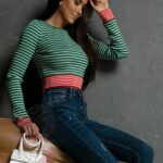 WYPRZEDANE-Sweterek w paski Laden zielony