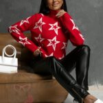 Sweter w gwiazdy Festar czerwony