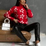 Sweter w gwiazdy Festar czerwony