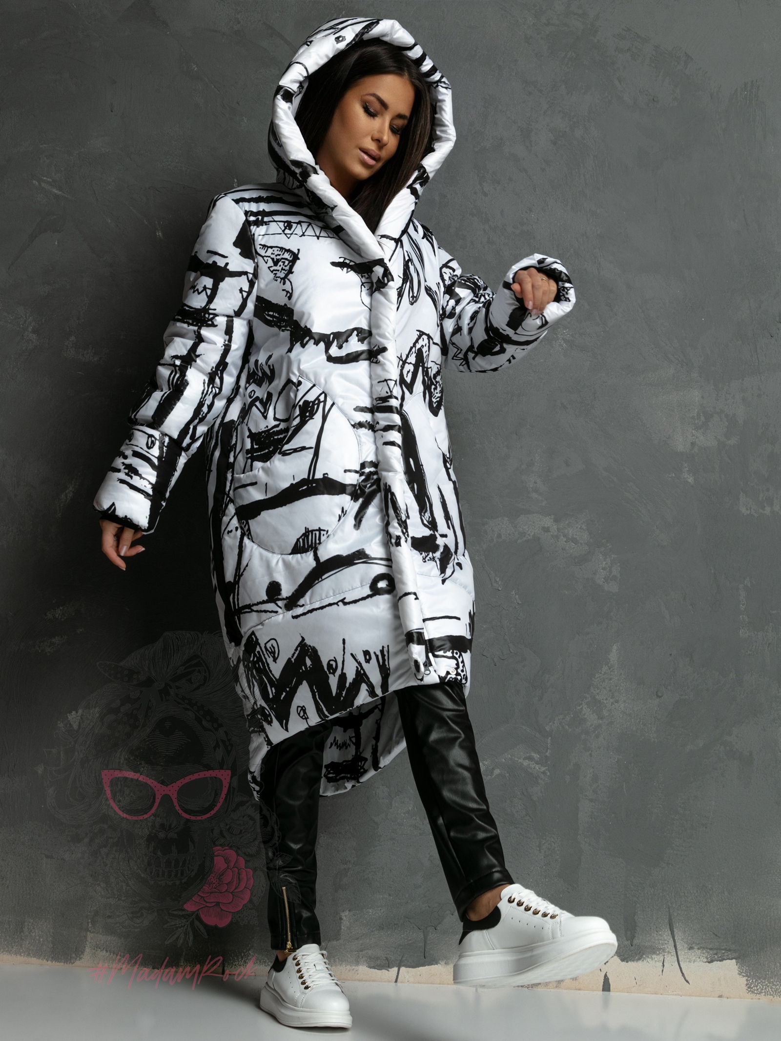 Kurtka długa MC Moon biało-czarna