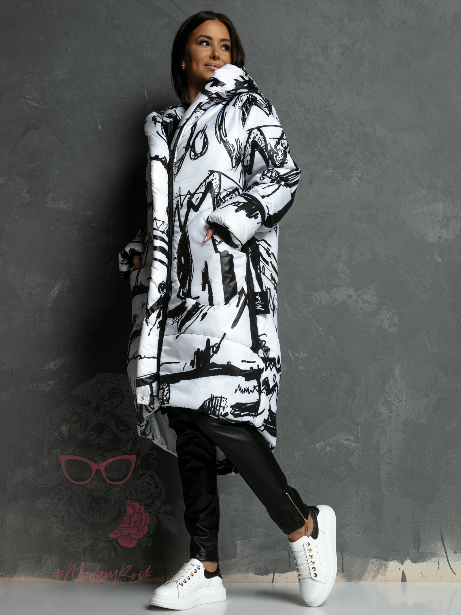 Kurtka długa MC Moon biało-czarna