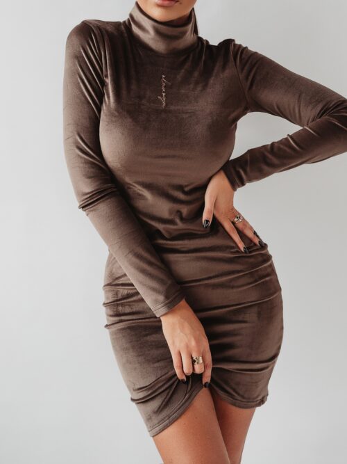 Sukienka welurowa Ursula Ola Voga brązowa