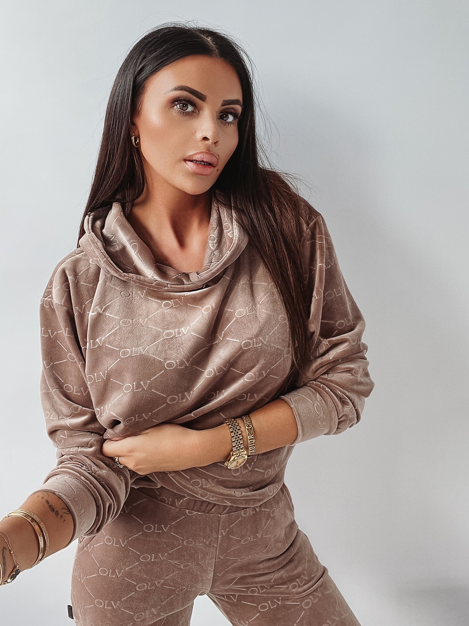 Komplet welurowy Multi Olv Women Ola Voga beżowy