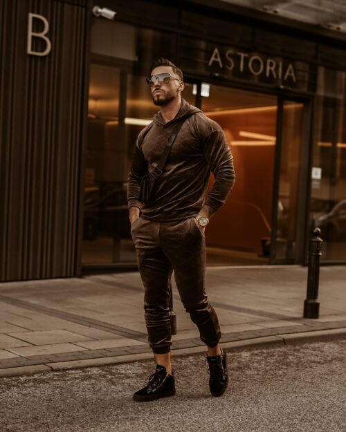 Komplet męski welurowy Ola Voga Multi Olv Man brązowy