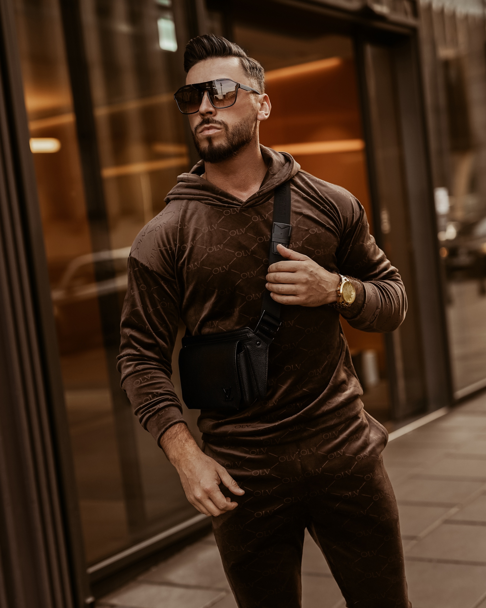 Komplet męski welurowy Ola Voga Multi Olv Man brązowy