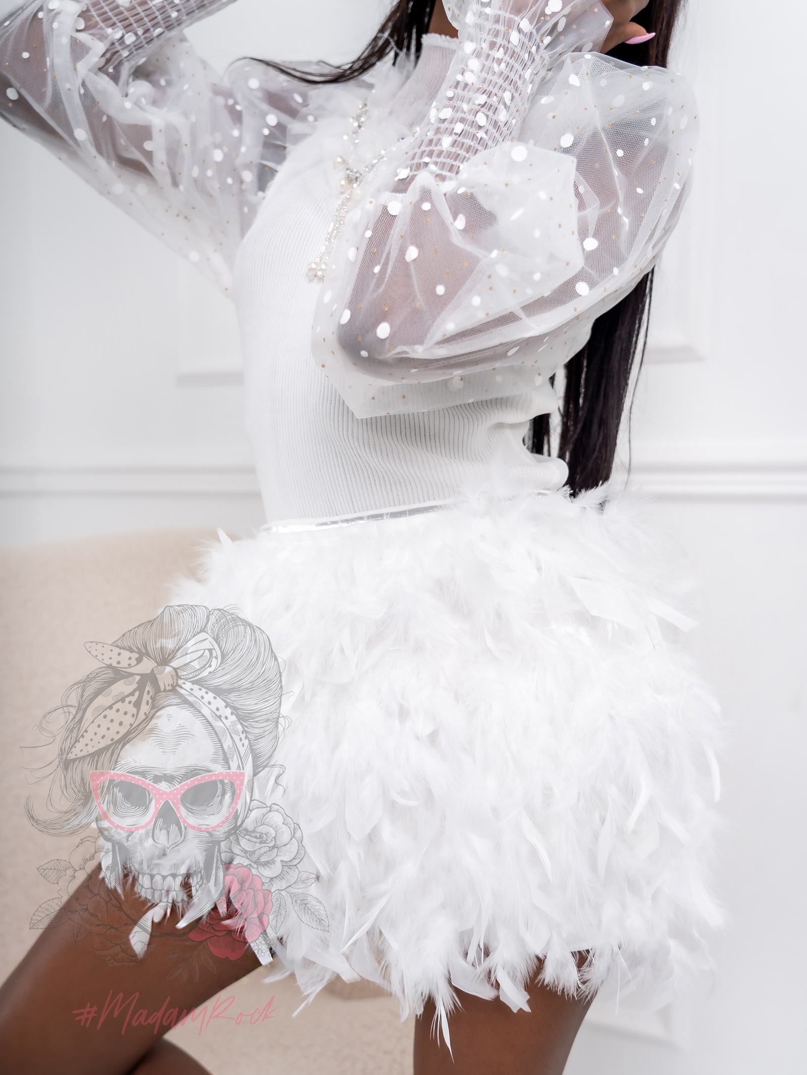 Spódniczka mini z piór Angel biała