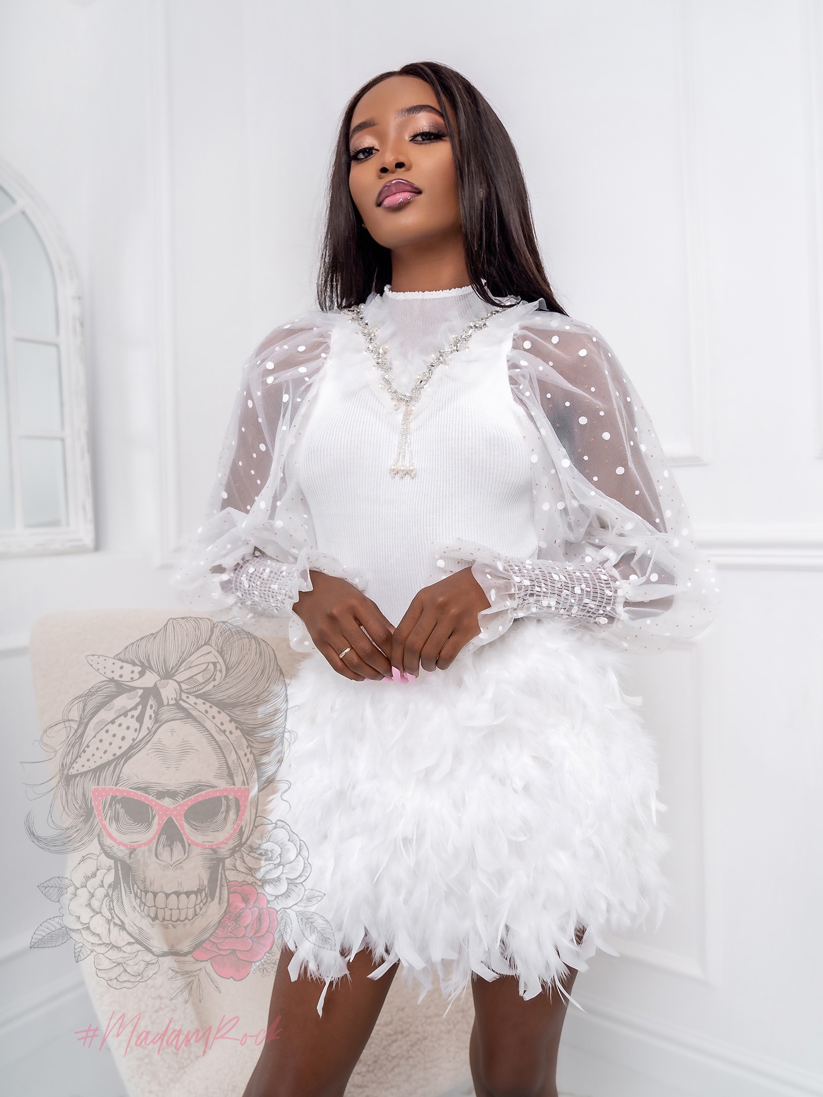 Spódniczka mini z piór Angel biała