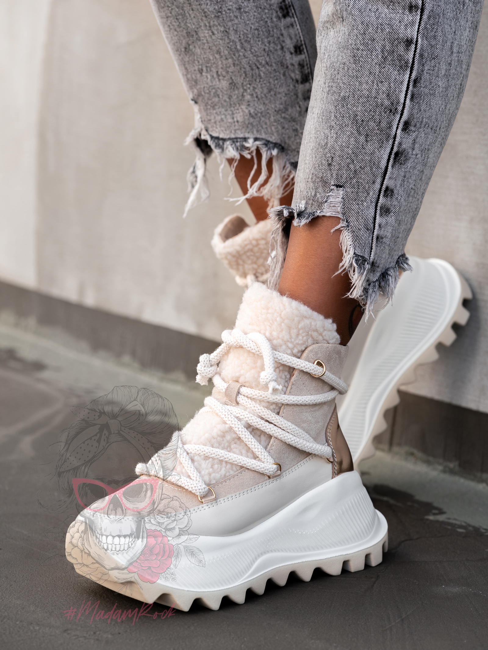 Sneakersy z kożuszkiem Madam Abrigo beżowe Sneakersy z kożuszkiem Madam Abrigo beżowe