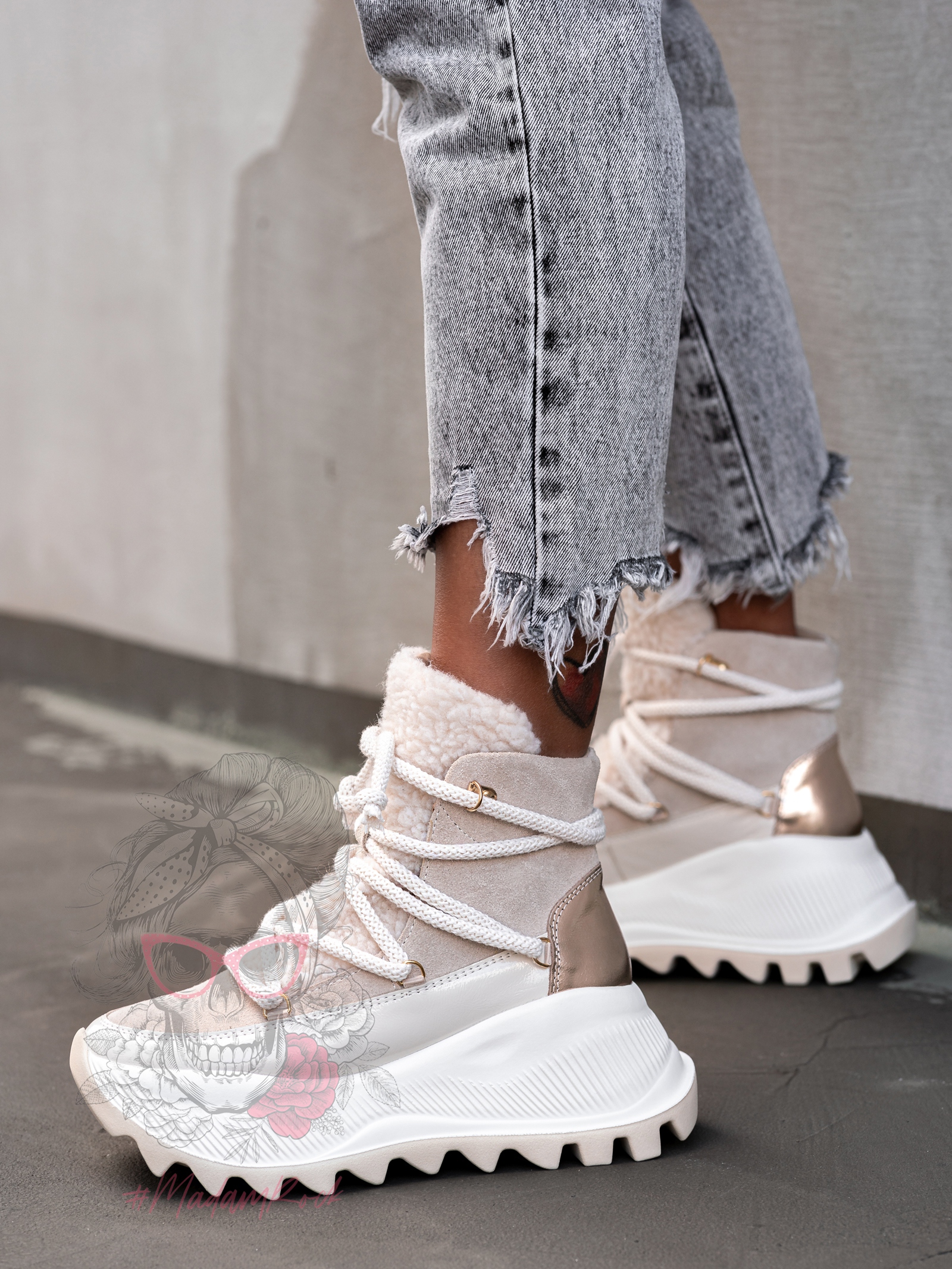 Sneakersy z kożuszkiem Madam Abrigo beżowe Sneakersy z kożuszkiem Madam Abrigo beżowe