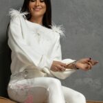 Sweterek z piórami Liszo ecru