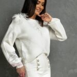 Sweterek z piórami Liszo ecru