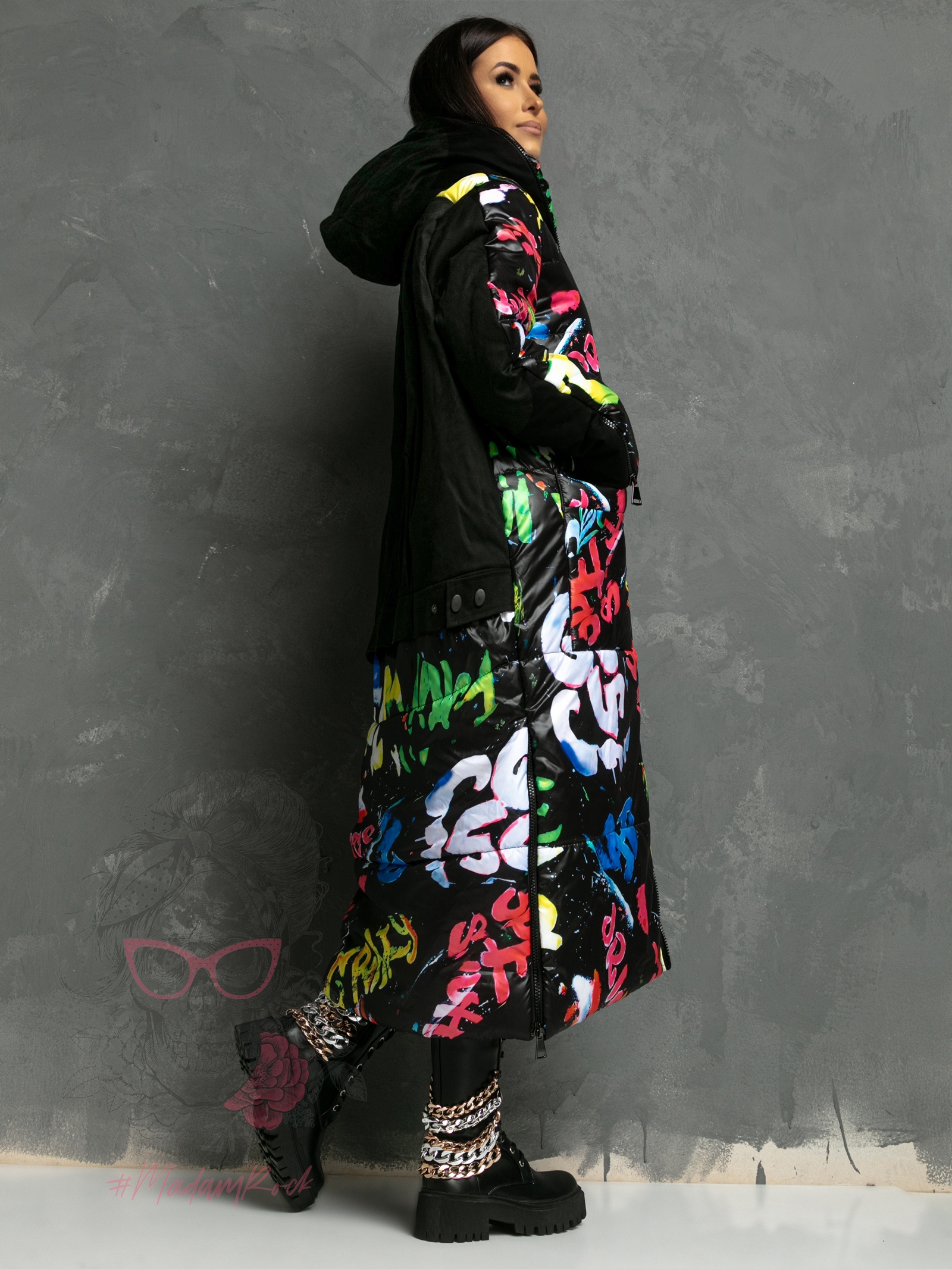 Kurtka płaszcz oversize Goodes graffiti kolorowy