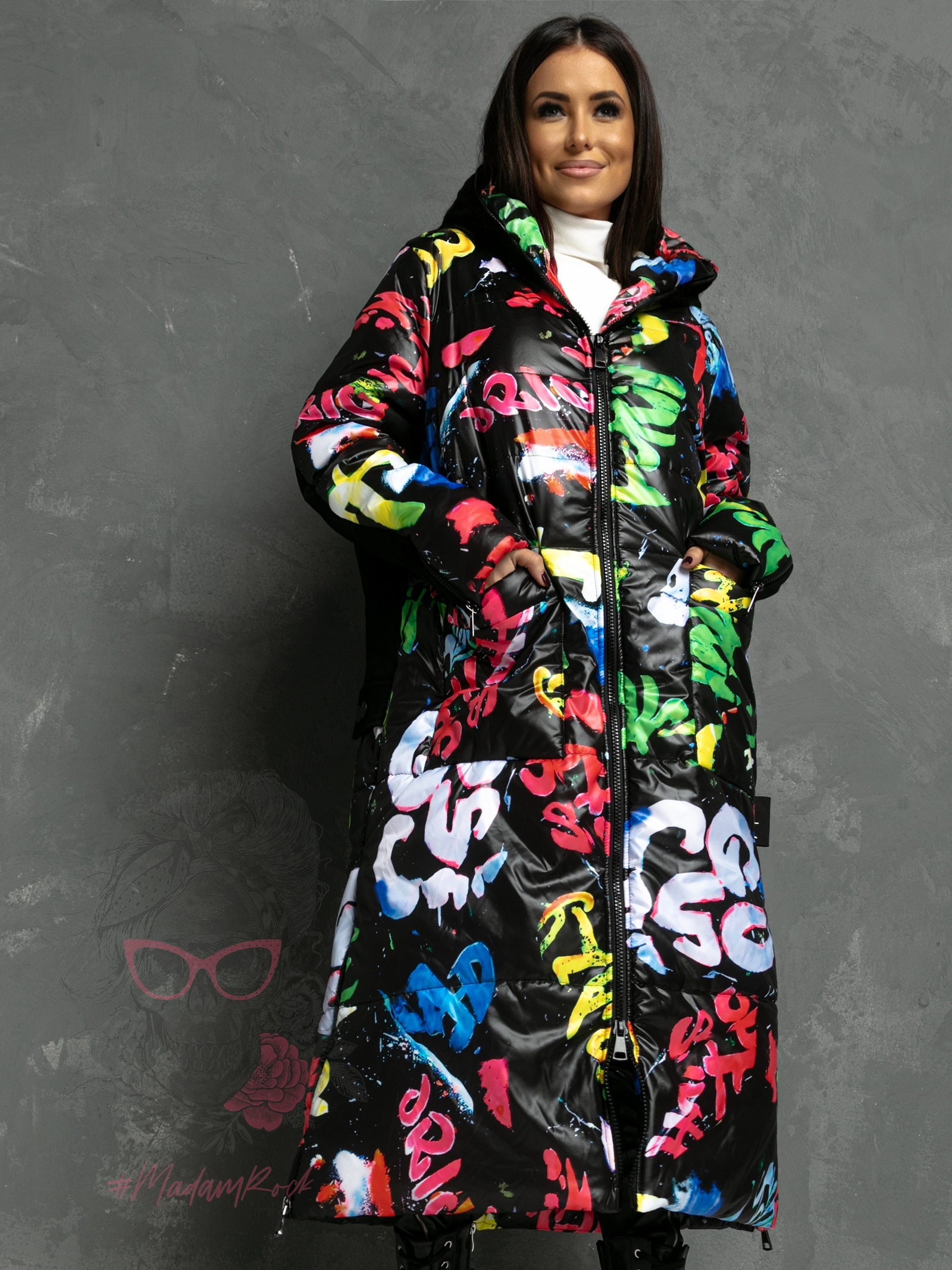 Kurtka płaszcz oversize Goodes graffiti kolorowy
