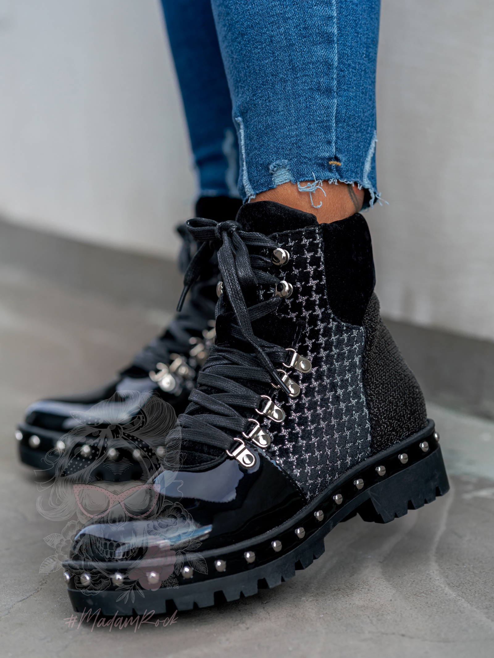 Botki Madam Garra czarne lakierowane