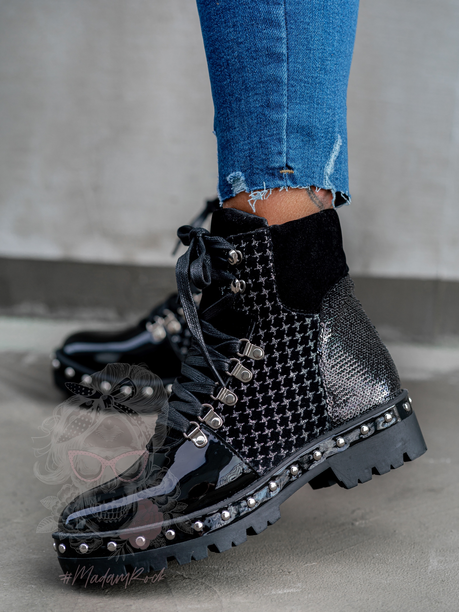 Botki Madam Garra czarne lakierowane