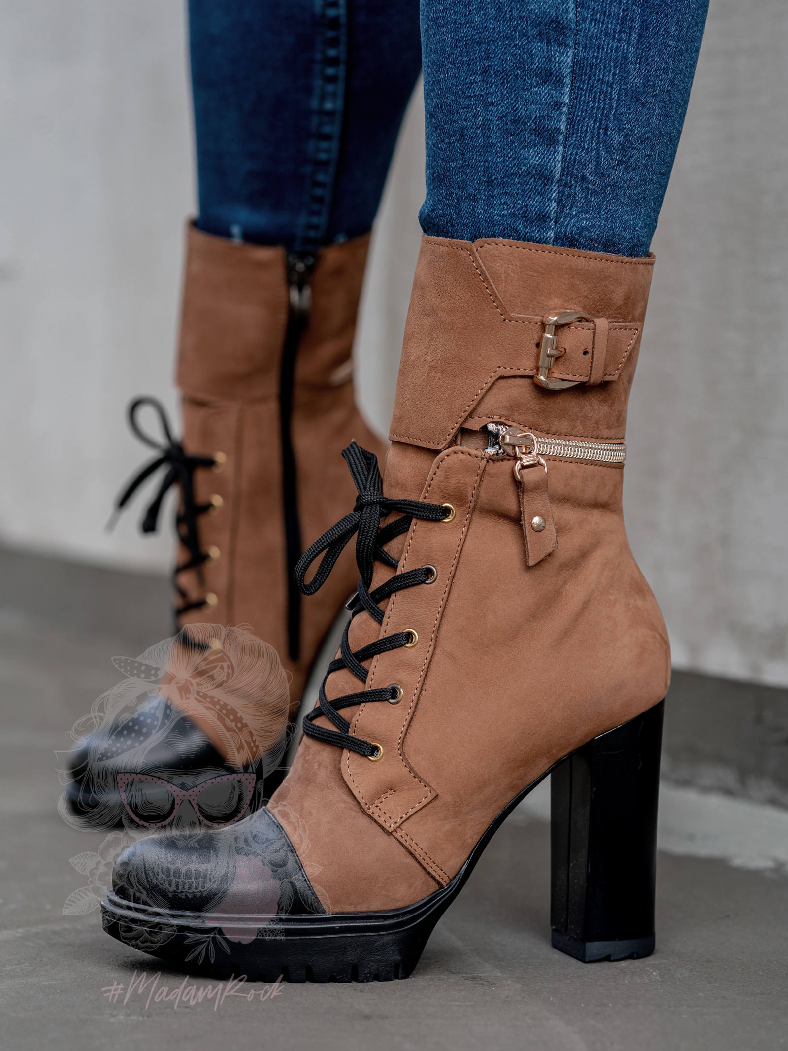 Botki na słupku Madam Assai karmelowe Botki na słupku Madam Assai karmelowe