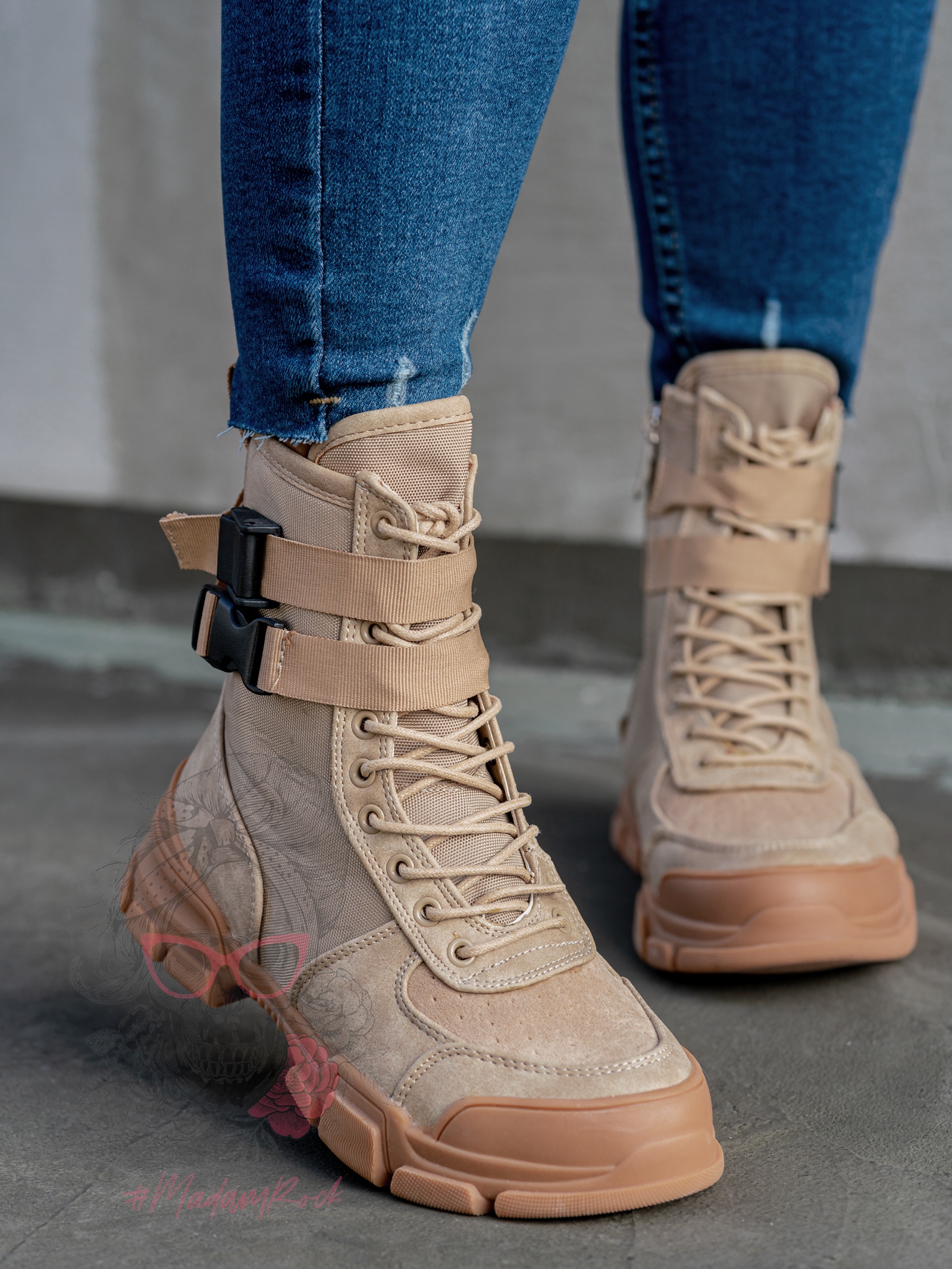 Botki sneakers Rock Claps beżowe