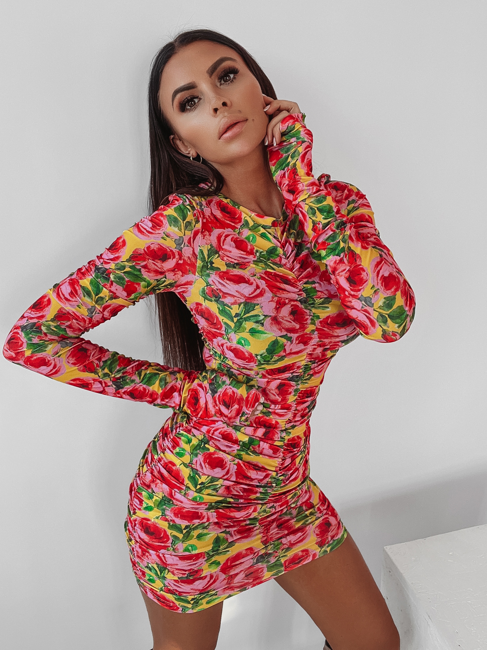 Sukienka marszczona w kwiaty Ola Voga Floral Fantasy żółta