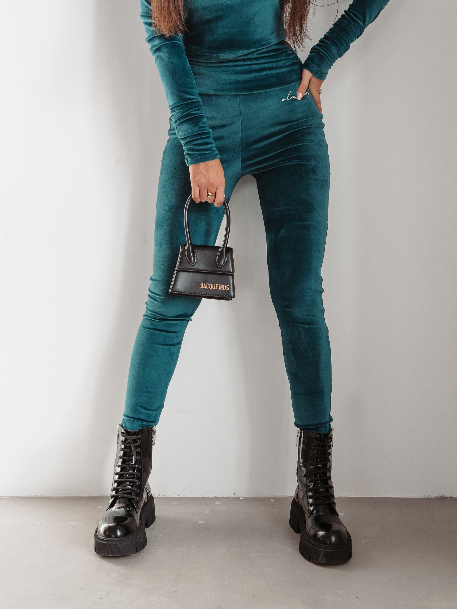 Legginsy welurowe Ola Voga Deep Velvet butelkowa zieleń