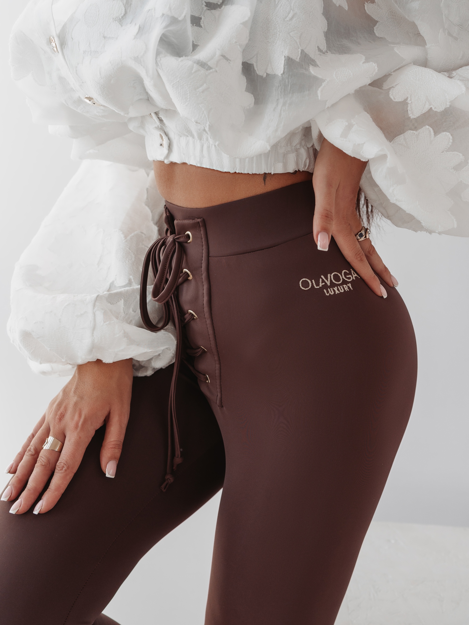 Legginsy z wyższym stanem Eyelets Ola Voga brązowe