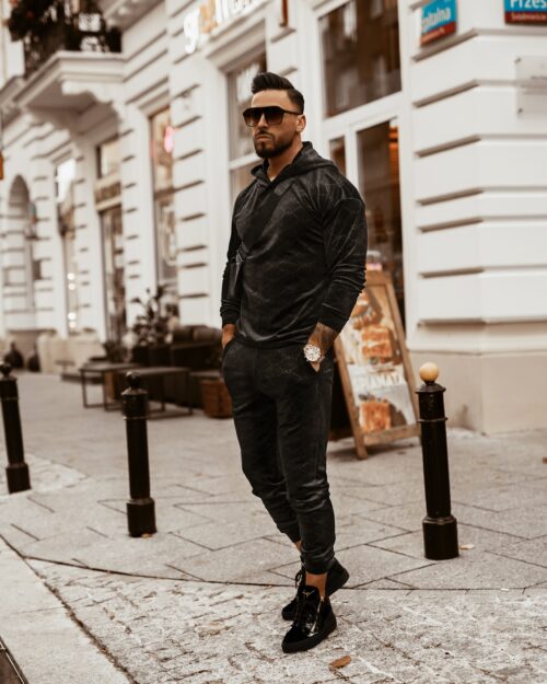 Komplet męski welurowy Ola Voga Multi Olv Man czarny