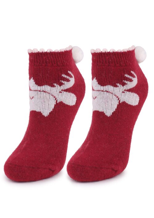 Skarpetki z pomponami bordowe