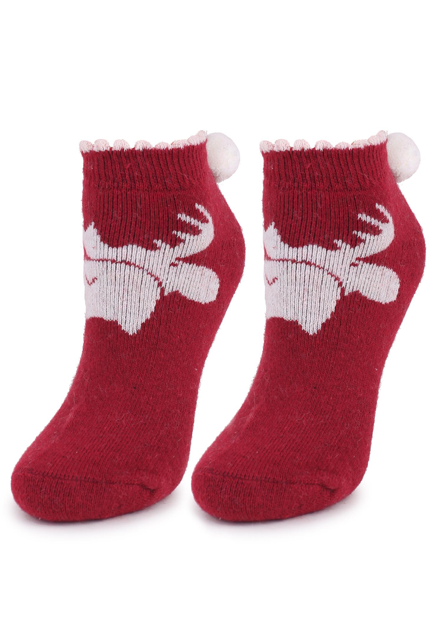 Skarpetki z pomponami bordowe