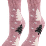 Ciepłe skarpetki w choinki różowe