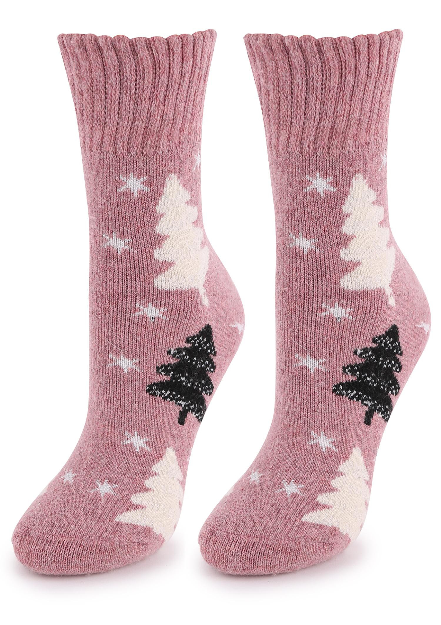 Ciepłe skarpetki w choinki różowe