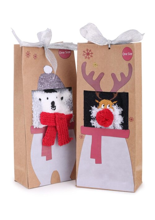 Szare świąteczne skarpetki z misiem