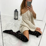 Zakolanówki damskie logowane z kokardką czarne