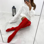 Zakolanówki damskie z kokardką czerwone